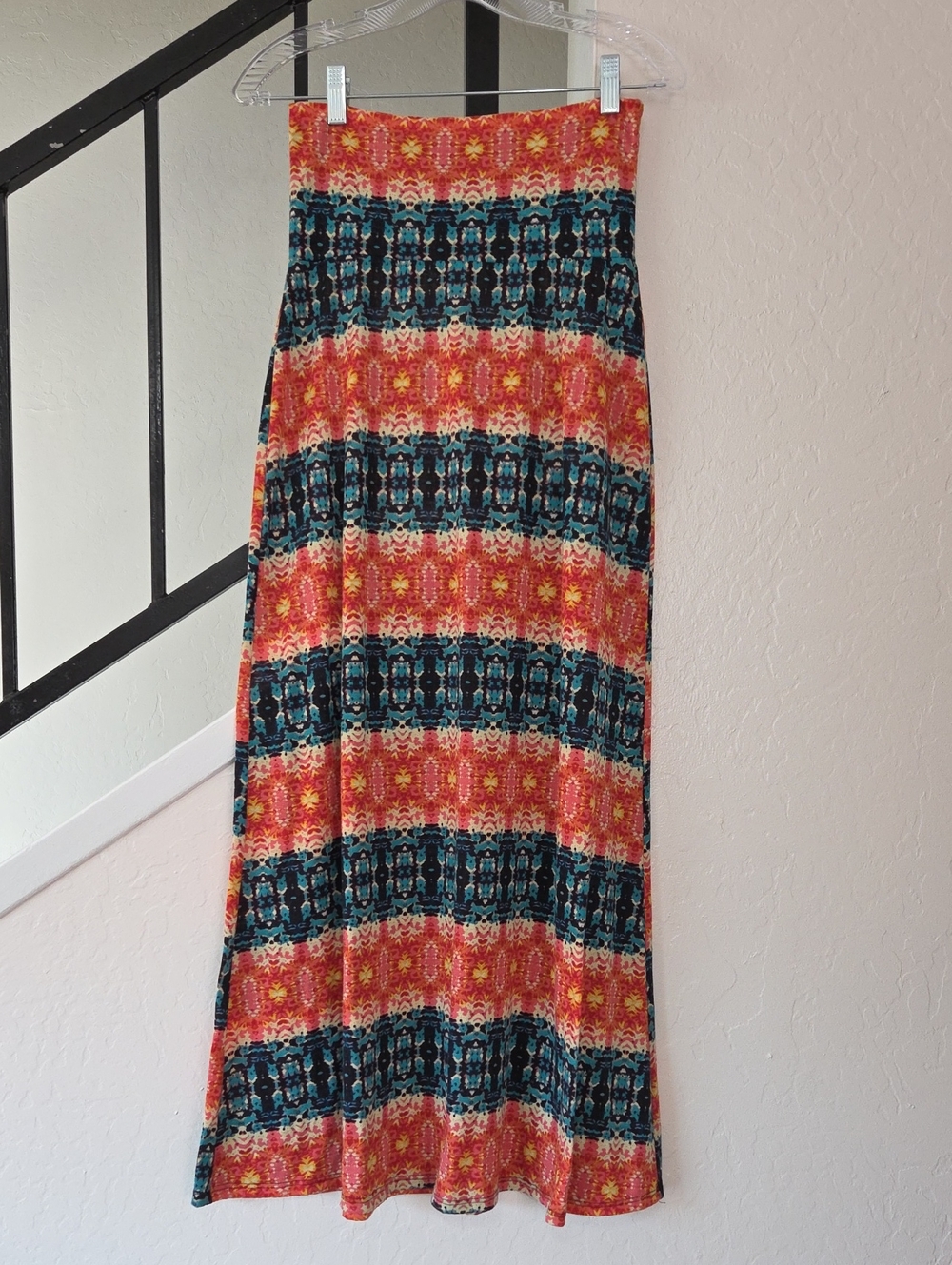 Lily Rose Coral and Teal Maxi Skirt with Patterned Stripes